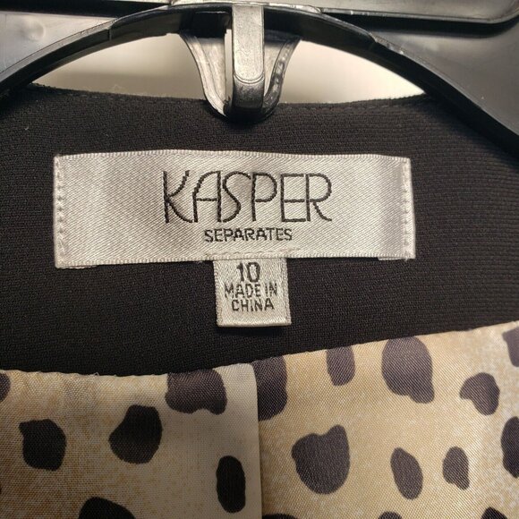 Kasper New Women's Blazer Black Sz. 10 Jewel Collar Animal Print Business Office - Picture 6 of 8